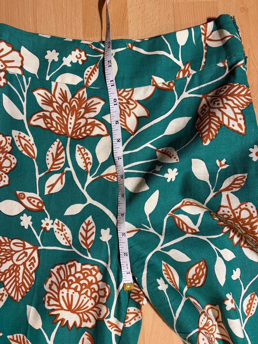 Sezane Baptisto Teal Cream Floral Linen Cotton Wide Leg Pant 6 - Picture 13 of 16